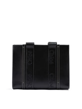 Chloé Black Woody Embroidered Logo Leather Medium Tote Bag