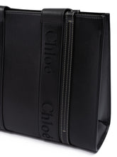 Chloé Black Woody Embroidered Logo Leather Medium Tote Bag
