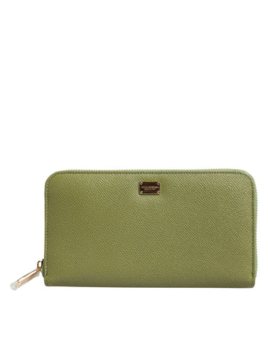Dolce & Gabbana Green Leather Logo Plaque Zip Around Continenta Wallet