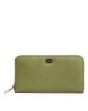 Dolce & Gabbana Green Leather Logo Plaque Zip Around Continenta Wallet