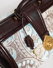 Dolce & Gabbana Blue Brown Leather Floral Jacquard Travel Handbag Bag