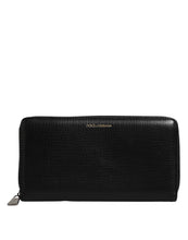 Dolce & Gabbana Black Calfskin Leather Logo Zip Around Continental Wallet