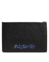 Dolce & Gabbana Black Leather #DGFAMILY Embellished Men Clutch Pouch Bag