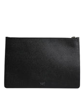 Dolce & Gabbana Black Leather Golden Pig Print Men Clutch Pouch Borse Bag