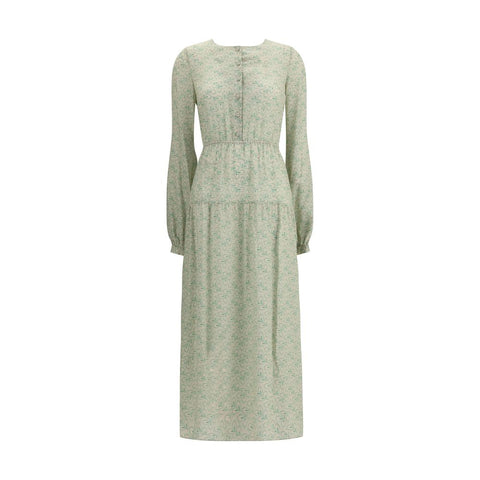 Kristina Ti Silk long Dress with foliage print