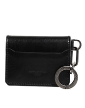 Dolce & Gabbana Wallet Black Leather Logo Embossed Key Chain Card Holder Wallet