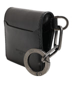 Dolce & Gabbana Wallet Black Leather Logo Embossed Key Chain Card Holder Wallet