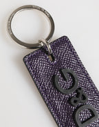 Dolce & Gabbana Violet Leather Logo Metal Ring Men Keychain Keyring