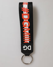Dolce & Gabbana Black Red Logo Polyester Brass Holder Keychain Keyring