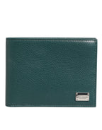 Dolce & Gabbana Green Leather DG Logo Plaque Bifold Men Card Holder Wallet