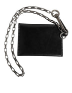 Dolce & Gabbana Black Cavallo Leather Wallet Chain Snap Bifold Card Holder