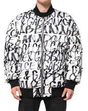 Dolce & Gabbana White Black Graffiti Logo Puffer Bomber Jacket
