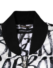 Dolce & Gabbana White Black Graffiti Logo Puffer Bomber Jacket