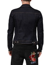 Dolce & Gabbana Indigo Blue Denim Slim Fit Logo Patch Jacket