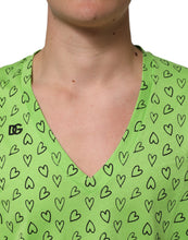 Dolce & Gabbana Green V-Neck DG Logo Heart Print T-shirt