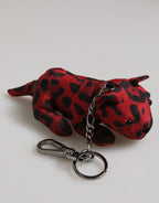 Dolce & Gabbana Red Black Polyester Animal Silhouette Bag Keychain Keyring