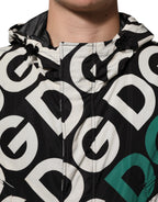 Dolce & Gabbana Black White Logo Print Hooded Coat Men Jacket