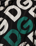Dolce & Gabbana Black White Logo Print Hooded Coat Men Jacket