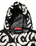 Dolce & Gabbana Black White Logo Print Hooded Coat Men Jacket