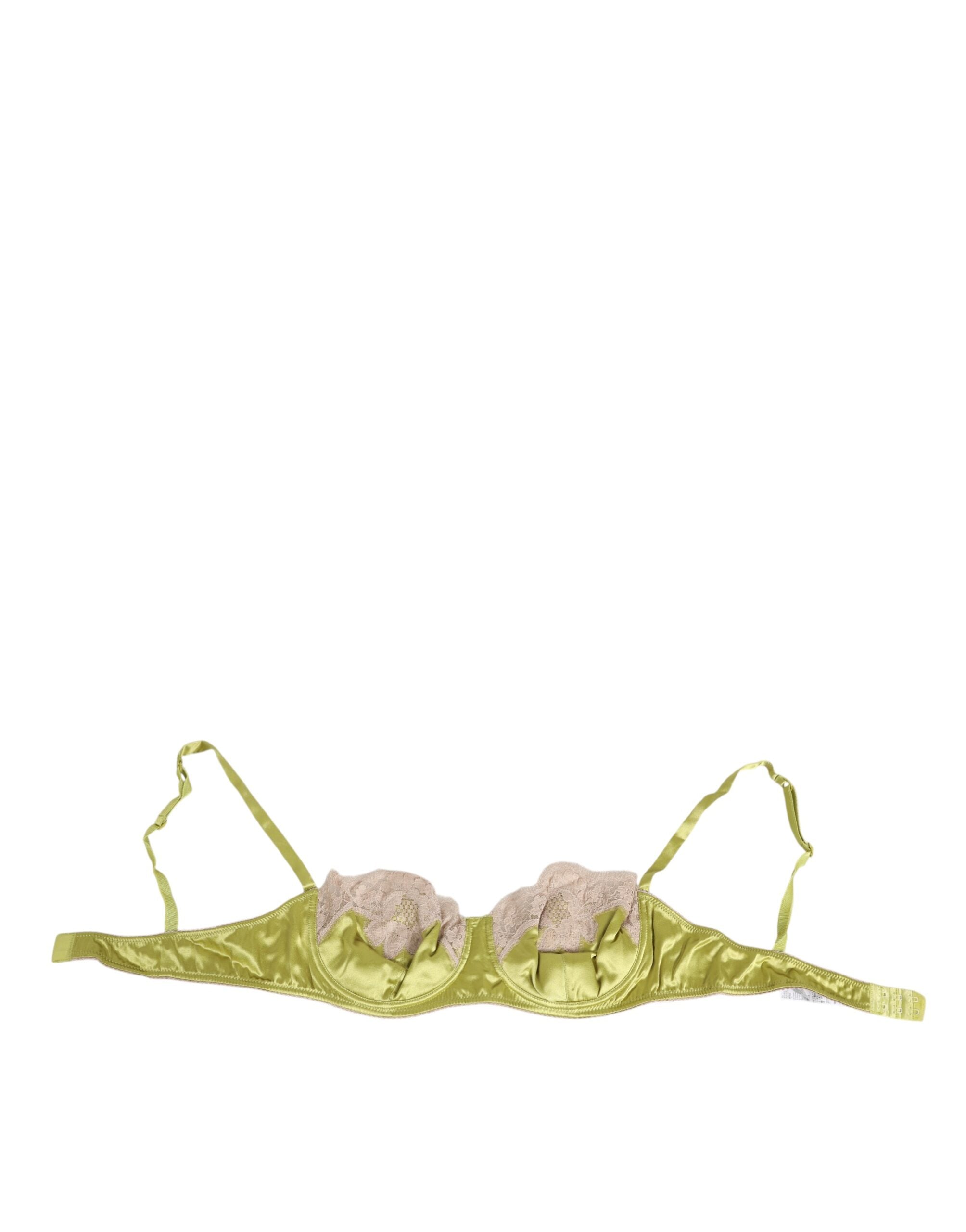 Dolce & Gabbana Lime Green Silk Satin Lace Padded Balconnet Underwear