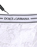 Dolce & Gabbana White Lace Slip Brief Logo Waistband Underwear