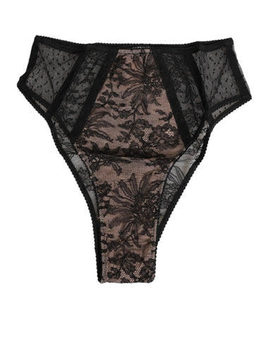 Dolce & Gabbana Black Floral Lace Sheer Mesh High Waist Underwear
