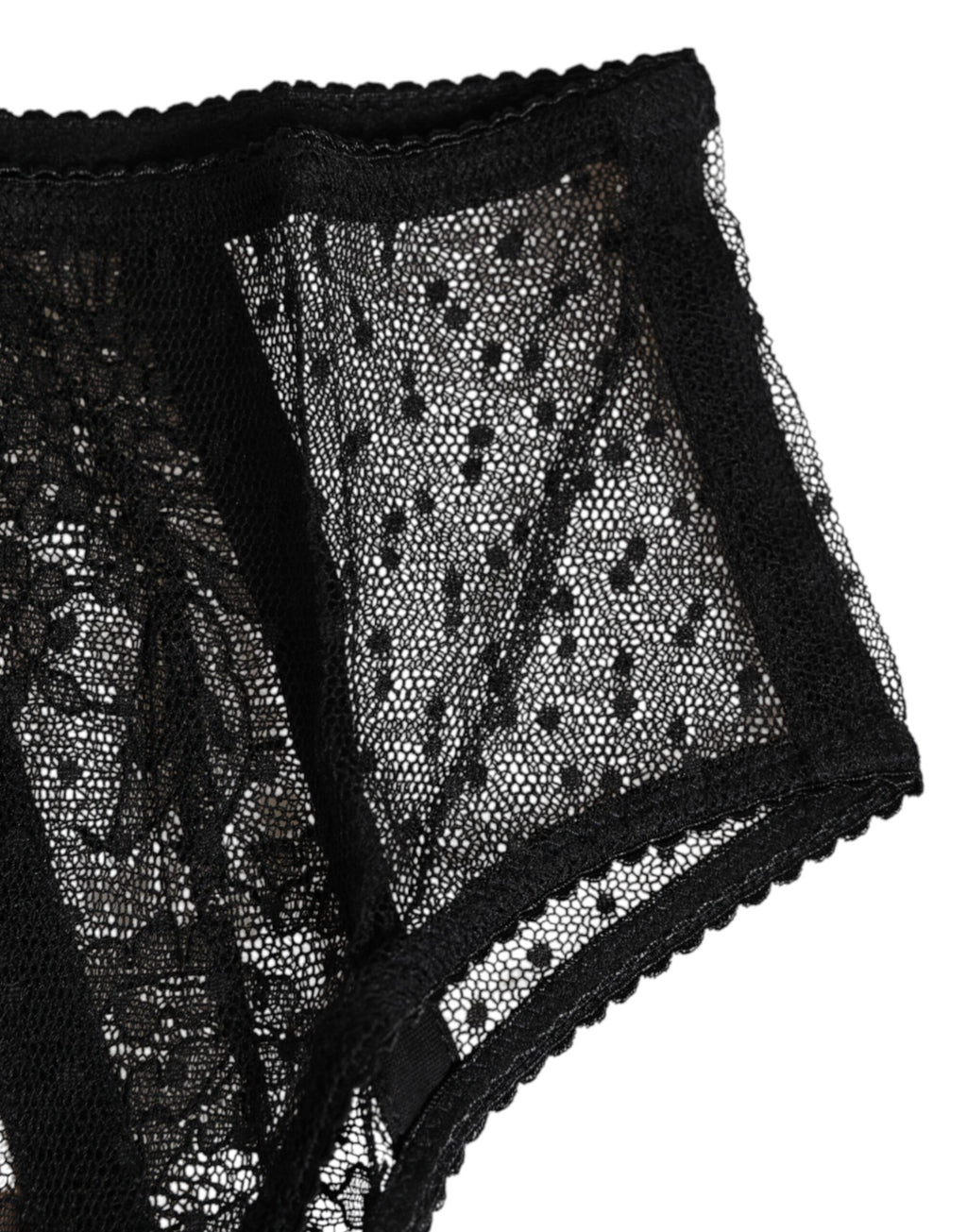 Dolce & Gabbana Black Floral Lace Sheer Mesh High Waist Underwear