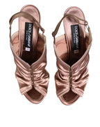 Dolce & Gabbana Bronze Satin Ruched Slingback Sandals Shoes