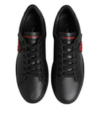 Dolce & Gabbana Black Leather Crystal Heart Low Top Sneakers  Shoes