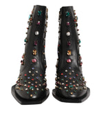 Dolce & Gabbana Black Crystal Embellished Men Short Boots Shoes