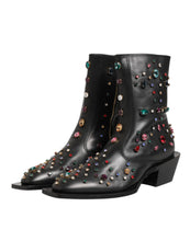 Dolce & Gabbana Black Crystal Embellished Men Short Boots Shoes