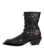 Dolce & Gabbana Black Crystal Embellished Men Short Boots Shoes