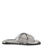 Dolce & Gabbana Silver Strass Slides Flats Slippers Shoes