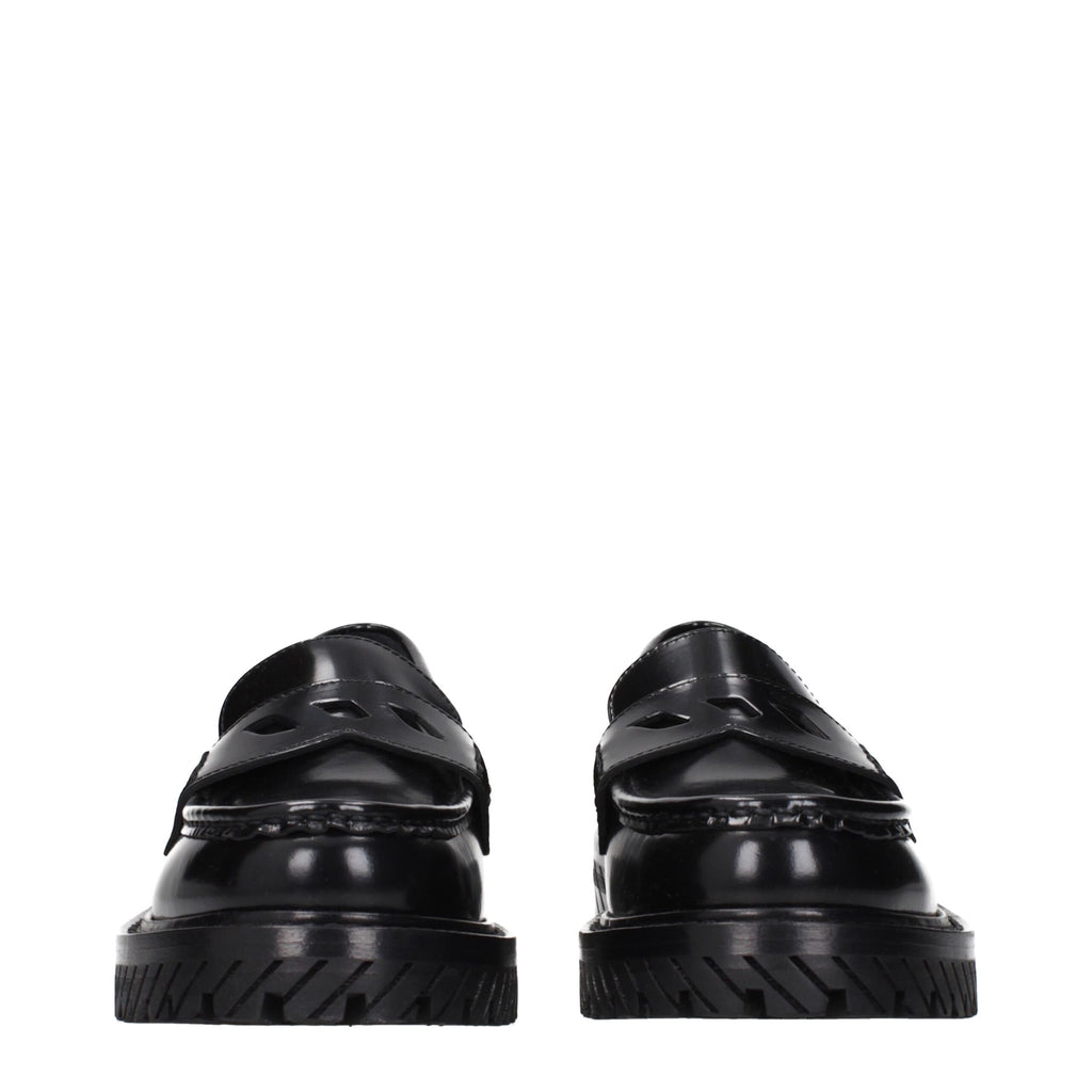 Off-White Black Leather Slip-On Loafers