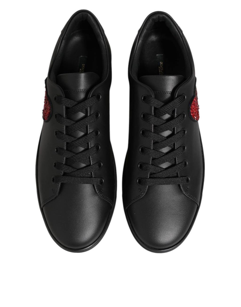 Dolce & Gabbana Black Leather Crystal Heart Sneakers  Shoes