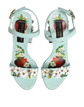 Dolce & Gabbana Mint Green Floral Studs Heels Sandals Shoes