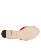 Dolce & Gabbana Red Embellished Flats Slip On Sandals Shoes