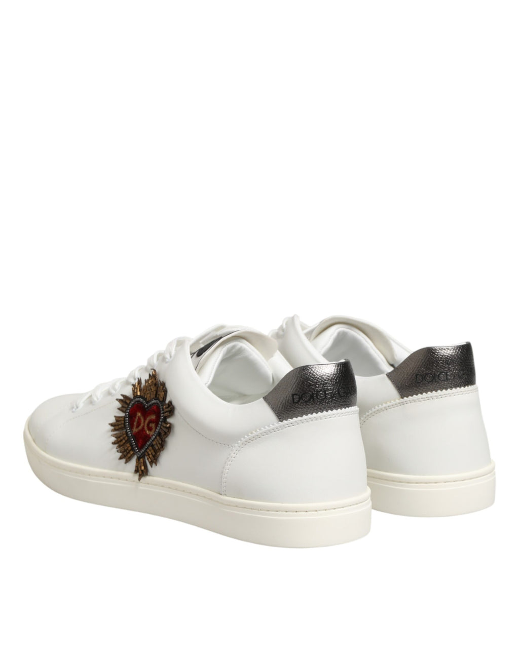 Dolce & Gabbana White Leather Heart Embellished Sneakers Shoes