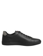 Dolce & Gabbana Black Leather Heart Embellished Sneakers Shoes