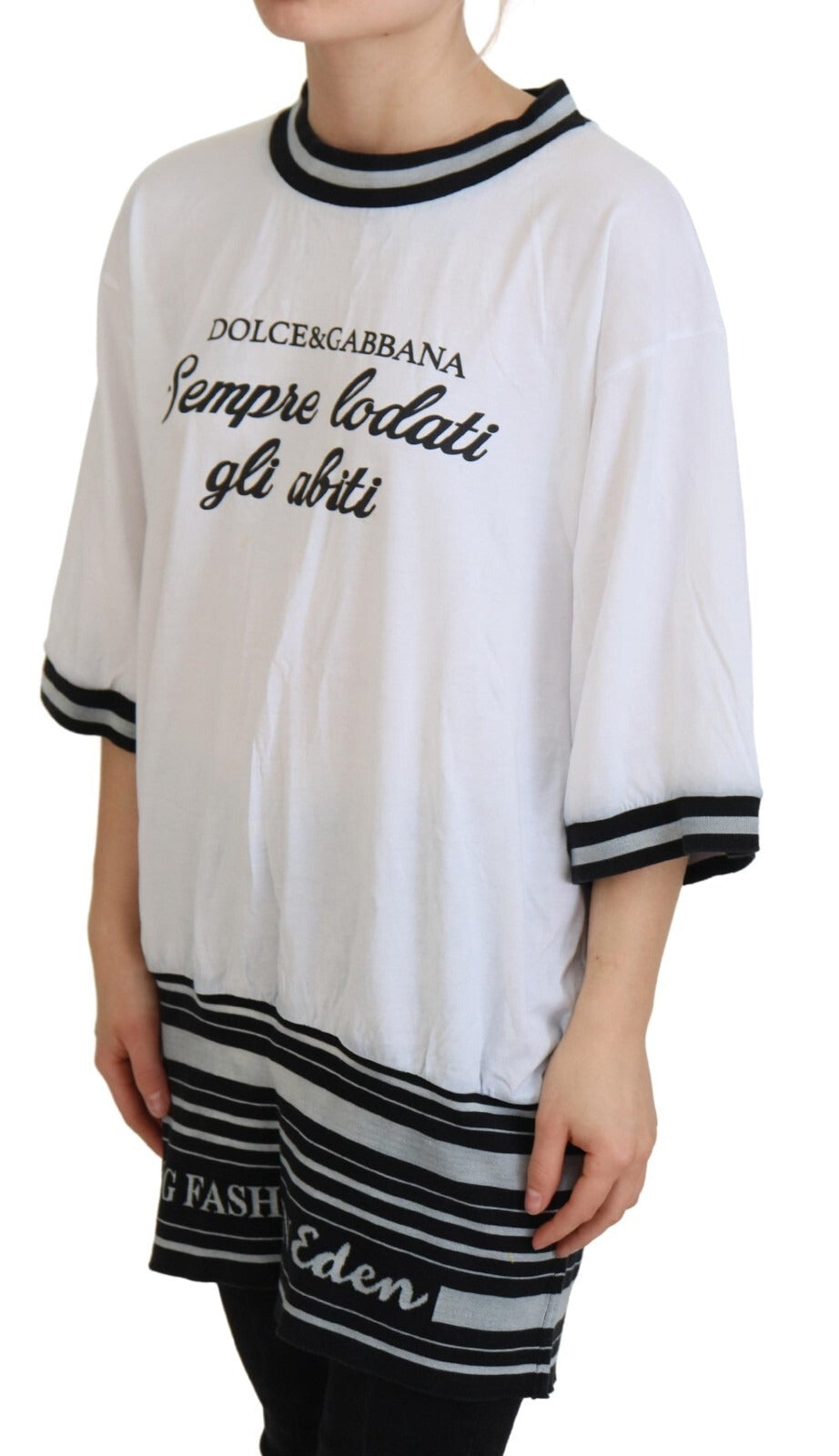 Dolce & Gabbana White Printed Short Sleeves Pullover Top