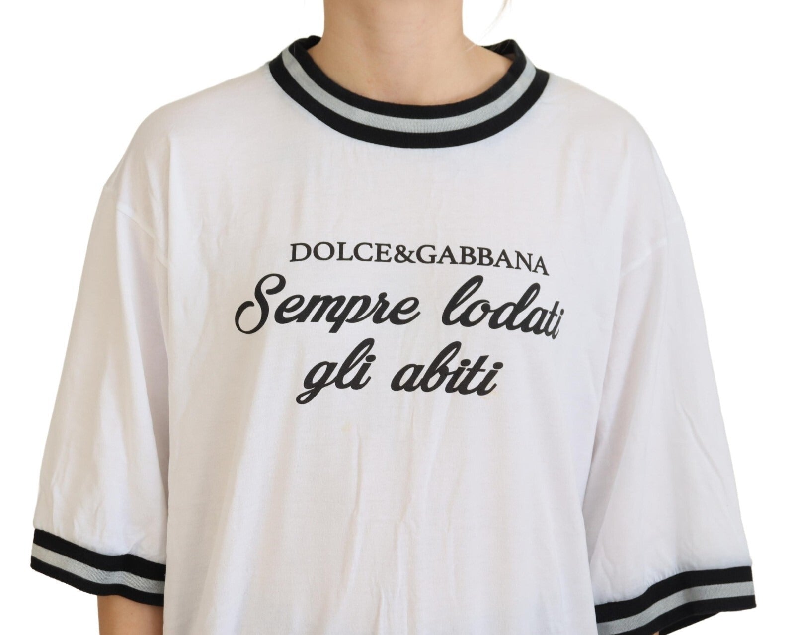 Dolce & Gabbana White Printed Short Sleeves Pullover Top