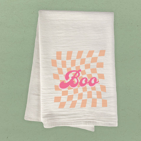 Boo Orange Check - Cotton Tea Towel