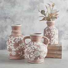 Floral Vase | Embossed Terracotta Short Vase | 9