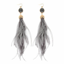 Druzy Stone With Dangling Feather Earrings ( Variety Colors Available