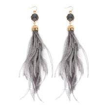 Druzy Stone With Dangling Feather Earrings ( Variety Colors Available