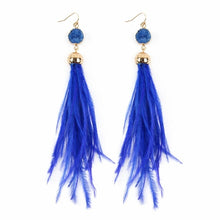 Druzy Stone With Dangling Feather Earrings ( Variety Colors Available