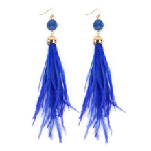 Druzy Stone With Dangling Feather Earrings ( Variety Colors Available