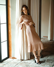 MARJORIE Ruffle Rib Dress, in Camel Brown