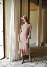 MARJORIE Ruffle Rib Dress, in Camel Brown