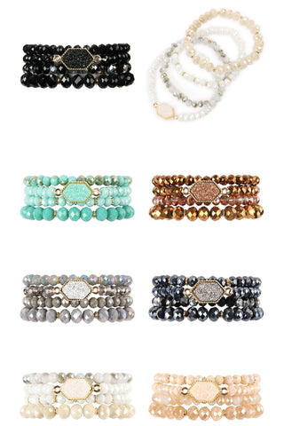 Druzy Stone Hexagon Glass Beads BEADS Bracelets ( Variety Color